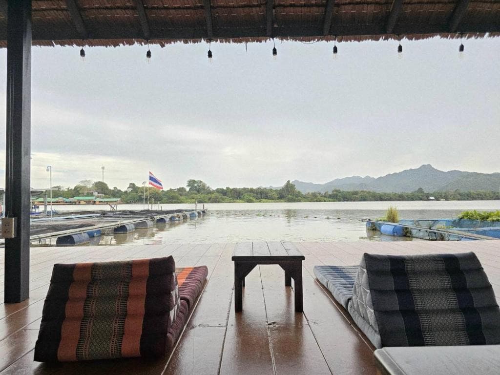 River panorama with mountain backdrop